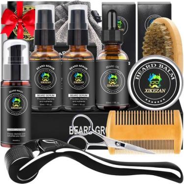 Imagem de Kit de tratamento de barba XIKEZAN com sabonete para barba, sérum, óle