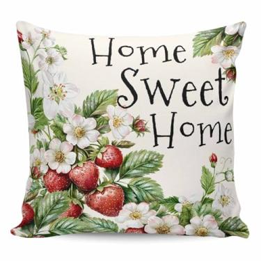 Imagem de Chees D Zone Almofadas impermeáveis para ambientes externos, flores de morango pastorais, almofadas de pátio bege, capas decorativas com enchimento, capa de almofada para sofá de jardim, sofá