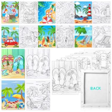 Imagem de 8 peças de tela pré-desenhada para pintar o verão