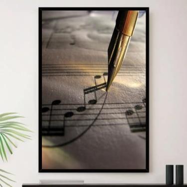 Imagem de Quadro Decorativo Retangular A4 23x33cm, Tema Música e Som, Moldura em Madeira, Impressão em Papel Couchê