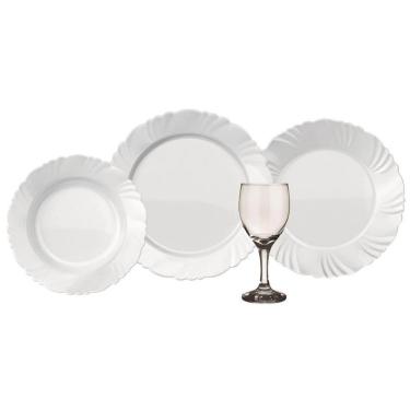 Imagem de Aparelho de Jantar e Taças Opaline Pétala 16 Peças Duralex Branco Com Transparente