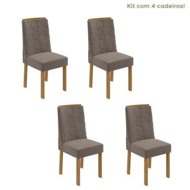 Imagem de Conjunto 4 Cadeiras Estofadas Astrid Móveis Lopas Amêndoa Clean/Suede Animale Bege