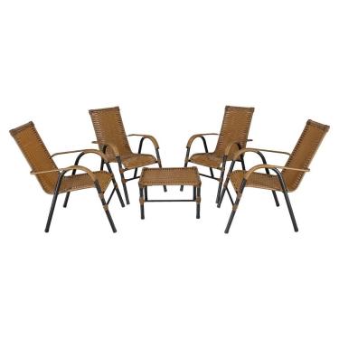 Imagem de Conjunto De Mesa De Centro E 4 Cadeiras Bela Para área Externa Caramelo