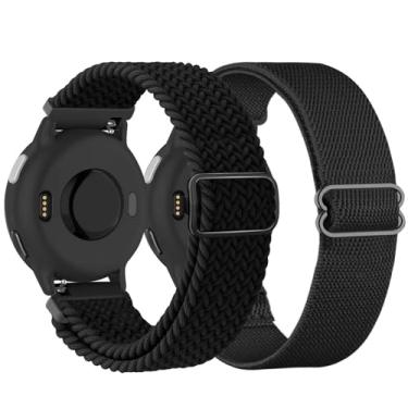 Imagem de TUCOMO Pacote com 2 pulseiras de relógio de nylon trançado elásticas compatíveis com Garmin Vivoactive 6/5/3, pulseiras de tecido elástico de 20 mm para Venu Sq 2/Forerunner 55/165/645/245 feminino e