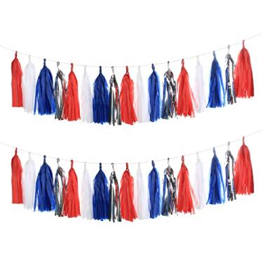 Imagem de Guzon 20 Peças Guirlanda De Borlas Tecido Vermelho, Azul, Branco E Prata, 4 Julho, Eua, Dia Da Independência Dos Decoração Para Festa, Pendurar, Aniversário, Casamento, Casa