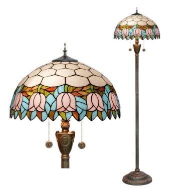 Imagem de Blivuself Luminária De Chão Tiffany Estilo Tulipa Rosa, Vitral, Iluminação Brilhante, Rústica, Pé, 16 X 64 Polegadas, Vintage, Exclusiva, Bronze, Canto Leitura Para Decoração Casa, Sala Estar, Quart