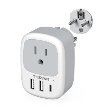 Imagem de Adaptador de plugue TESSAN tipo E/F Alemanha França com 3 portas USB