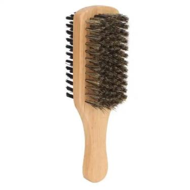 Imagem de Escova Dupla Barbeiro Madeira Cerdas Naturais para Degradê Waves Limpe