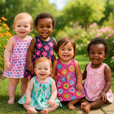 Imagem de Kit 2 Vestido Bebe Regata Calor Verão Menina Simples Tam P SORTIDO - M