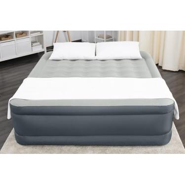 Imagem de SLEEPLUX Colchão de ar King Extra durável sem vazamento Material protetor resistente colchão de ar elevado de 55,88 cm com bomba embutida + carregador USB (80" 72" 22") cinza