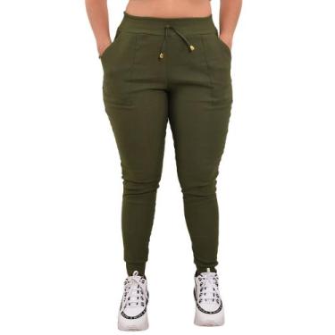 Imagem de Calça Feminina Jogger Cintura Alta Cargo Envio Imediato Elastano Moda 