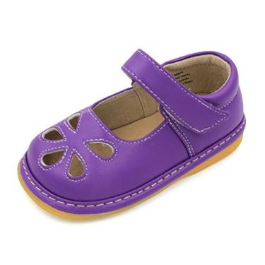 Imagem de Little Mae's Boutique Sapatos Mary Jane Brancos, Pretos, Marrom, Rosa ou Roxo Squeaky para Meninas Crianças, Tênis de Caminhada Ideal para Bebês, Tênis Removível, Roxa, 5 Toddler