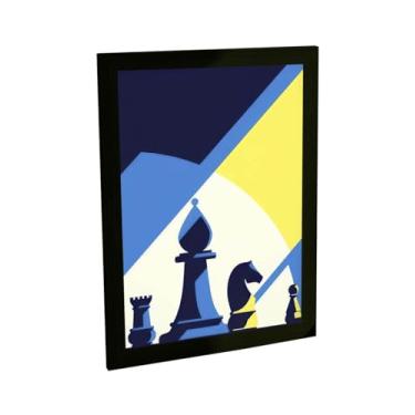 Imagem de Quadro Decorativo Xadrez Ilustração Vetor Azul Amarelo Decoração Poster Quarto Sala