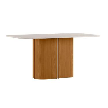 Imagem de Mesa de Jantar Retangular Tampo de Vidro Serena Ypê e Off White 160cm