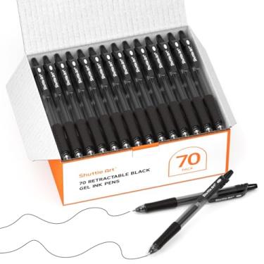 Imagem de Canetas de gel pretas, pacote com 70 canetas de tinta de gel esferográfica retrátil de ponta média com tinta de gel e aderência confortável para trabalho em casa no escritório