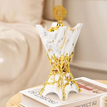 Imagem de Xisakaca Queimador Bakhoor, queimador de incenso a carvão, suporte de incenso de resina de olíbano para ioga, aromaterapia de spa, presentes de decoração de escritório e casa 27 cm de altura (branco)