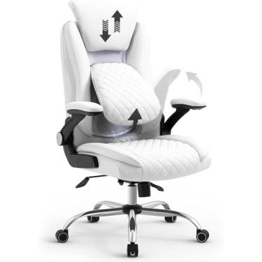 Imagem de Cadeira Escritório Presidente Premium Branca – Design Ergonômico com Apoio de Cabeça e Lombar Ajustáveis – Regulagem de Altura, Reclinável e Rotação 360° – Base Cromada Reforçada – Yamasoro