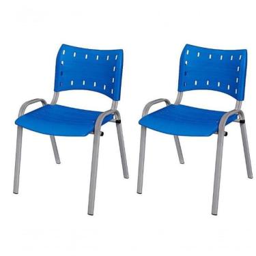 Imagem de Cadeira Iso Base Cinza Escola, Escritório Azul - Kit 2 Un