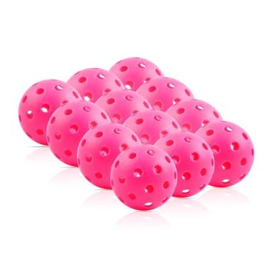 Imagem de Fizzazzle Bolas de pickleball para ambientes externos – Pacote com 12 40 furos – Projetado para especificações USAPA – Bolas de picles rosa de alta resistência e durabilidade para campeonatos..
