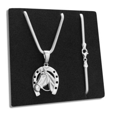 Imagem de Corrente Lacraia e Pingente Cavalo Ferradura 40cm Prata 925 - Hakuna J