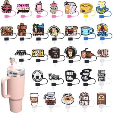 Imagem de Pacote com 30 tampas de palha de café para copos, 10 mm bonito topo de palha de verão para copos Stanley acessórios presentes para lembrancinhas de festa