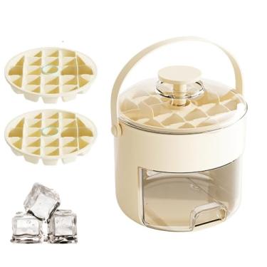 Imagem de Bandeja de gelo com tampa e lixeira, bandejas de gelo de camada dupla para recipiente de gelo para freezer, gaveta de gelo removível com alça portátil, 2 moldes de gelo grandes, branca