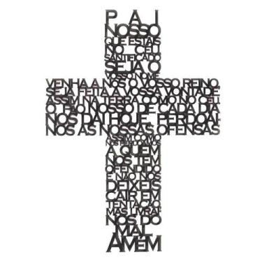 Imagem de Quadro Decorativo Pai Nosso 55x39x5 Oração Enfeite Cruz Preto - NoBran