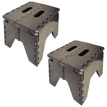 Imagem de 2 Banqueta Banco Plástico Infantil Multiuso Dobrável Preto - Aquila Pl