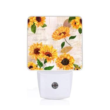 Imagem de SLHFDKL Luz Noturna De Girassol Aquarela, Luminária Parede Floral Com Sensor Anoitecer E Amanhecer, Led 0,5 W Eficiência Energética Para Meninos Meninas, Decoração Casa Adultos