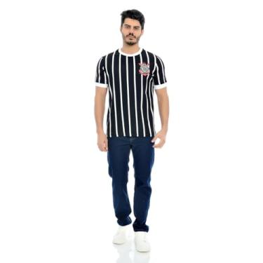 Imagem de Camisa Corinthians Listrada Retrô Democracia, Masculina, Preta, G