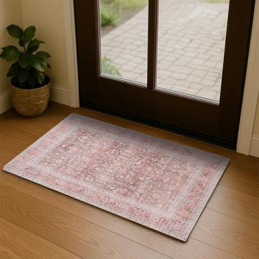 Imagem de Tapete de área tradicional, desbotado envelhecido tom terra marrom terracota floral vintage sala de estar quarto sala de jantar cozinha cozinha de luxo, Tapetinho, Tapete de Chão (860TT, 2' x 3')