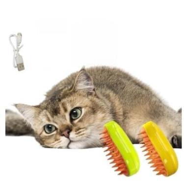 Imagem de Escova Pet Para Gatos Elétrica Vaporizadora 3 em 1 Para Animais de Estimação Pets Ideal Para Gatos e Cachorros Massageadora e Recarregável Via USB Premium