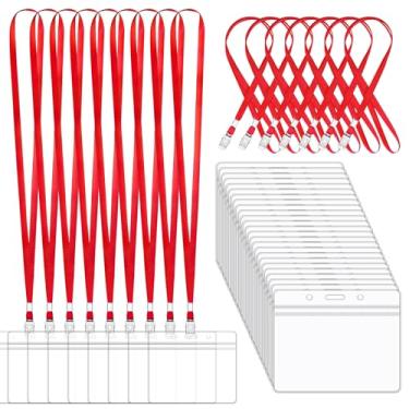 Imagem de Cordão com suporte para identidade – Pacote com 50 etiquetas de nome Korty 4 x 3 crachás com cordões para trabalho, escola, eventos - Fácil de usar, conjunto a granel para funcionários, estudantes