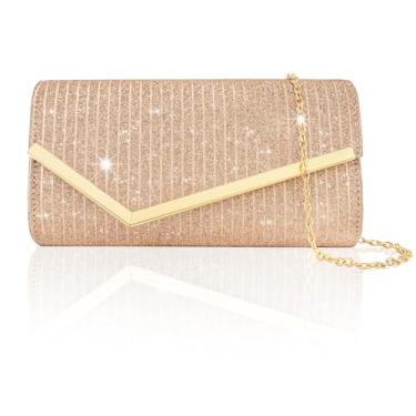 Imagem de Larcenciel Bolsas clutch para mulheres, envelopes plissados brilhantes de lantejoulas para noite para presentes de dia das mães, festas de formatura, Ouro rosa, 8.7 x 4.7 x 2.1 inches