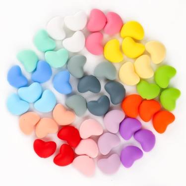Imagem de HHCFAST 48 contas de silicone de coração para fazer chaveiros, espaçador multicolorido, contas de silicone em forma de coração para caneta, artesanato DIY e pulseira