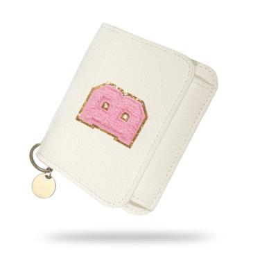 Imagem de Carteira para meninas, carteiras femininas com inicial, carteira pequena branca para crianças com 5 compartimentos para cartões, bolsas personalizadas, presentes para meninas e mulheres, presente de