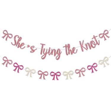 Imagem de Nesinpa Coquette Ela Está Dando O Nó Banner E Guirlanda De Bandeirinhas De Laço Rosa - Coquette Chá De Panela Noivado Festa De Casamento Decorações Glitter Rosa