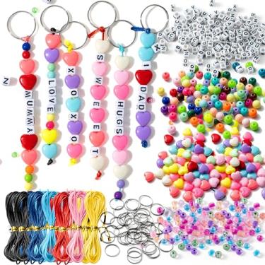 Imagem de WATINC Kits de artesanato para fabricação de chaveiros, letras ajustáveis, formato de coração, 6 mm, pônei, miçangas, chaveiro, bolsa, berloque, pulseira, suprimentos, acessórios de joias