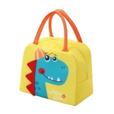 Imagem de Bolsa Térmica Infantil Lancheira Escolar Marmita com Alça Estampas Animais (Dinossauro com boné)