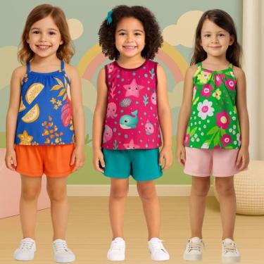 Imagem de Kit 3 Conjuntos Infantil Menina Blusa Regata e Short Kyly, 8, Kit 11