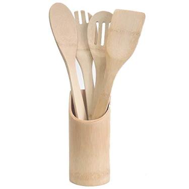 Imagem de Conjunto de Colher em Bambu com Suporte - 5 peças - Lojas Carisma