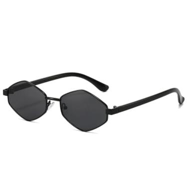 Imagem de VFDHN Óculos de sol punk hexagonal feminino luxuoso vintage armação pequena steampunk para homens polígono (preto cinza)