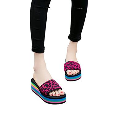 Imagem de Sandálias femininas, confortáveis, dedo aberto moda retrô, sapatos de plataforma, respiráveis, antiderrapantes, chinelos romanos vintage de praia, para muitas ocasiões praia(Elastic Leopard Red,38 EU)