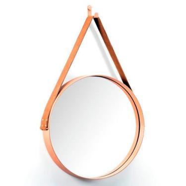 Imagem de Espelho Redondo 35 Cm Decorativo Adnet Cobre Escandinavo Com Alça de C