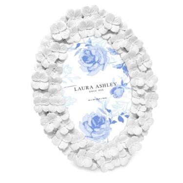 Imagem de Laura Ashley Moldura oval de resina texturizada de flor de hortênsia branca 10 x 15 cm, com cavalete e gancho, expositor de mesa e parede, decoração de casa, arte, galeria de fotos (10 x 15 cm, branco