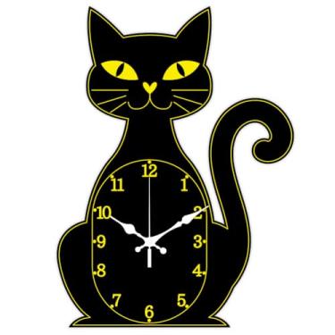 Imagem de CHGCRAFT Relógio de parede de gato preto sem tique-taque, forma irregular, relógios de parede decorativos, relógios de parede impressos para decoração de escritório em casa, 40 x 40 polegadas