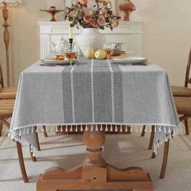 Imagem de KAIJIE Fitable Toalhas de mesa para mesas retangulares, 1 pacote - 100 x 160 cm, toalha de mesa de jacquard com listras longas de cor sólida, almofada de mesa de café, algodão, cinza claro
