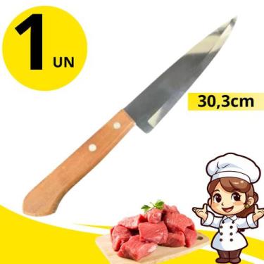 Imagem de Kit 2 Facas Inox 30,3cm Cabo Madeira Rústico Ideal para Cozinha e Chur