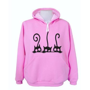 Imagem de Moletom Feminino Blusa De Frio Canguru Gat Animais Casaco, Rosa, P