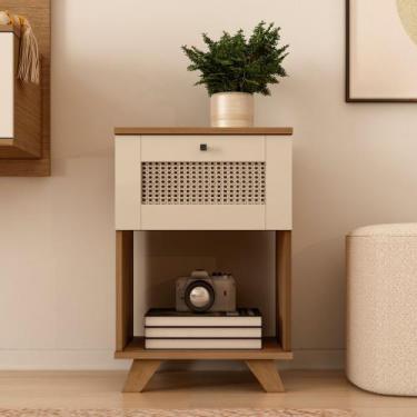 Imagem de Mesa Lateral de Apoio 1 Gaveta com Pintura Palha Trama - Artely